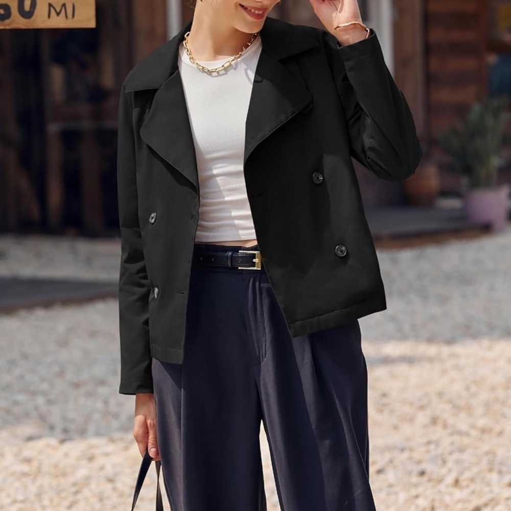Trench Coat Dbl Breasted Cropped Casual Women’s Sz M Outerwear/W Belt OneDreamer - Picture 4 of 6